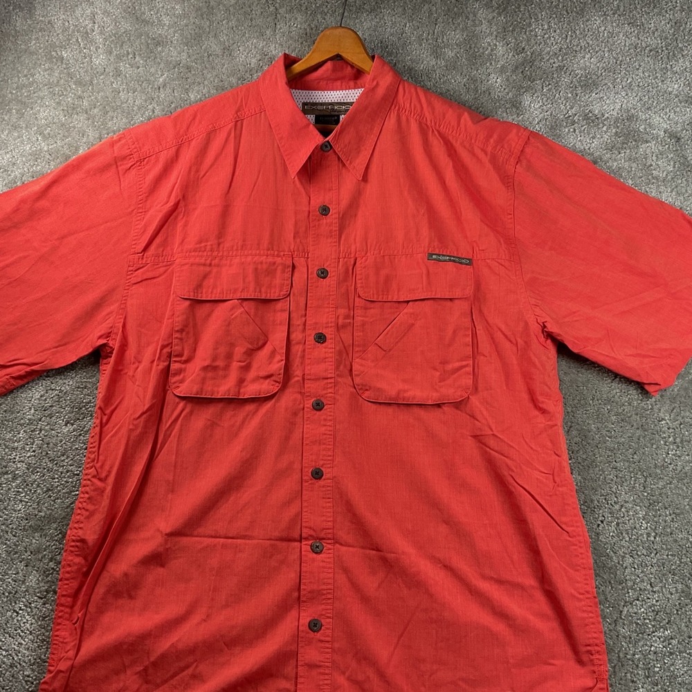ExOfficio Button Up Shirt Mens XL Red Good Adventure Short Sleeve Utility Hiking